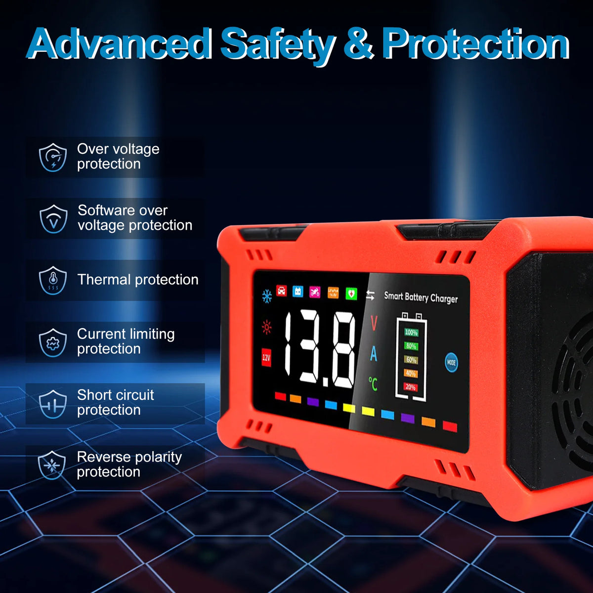 DreamDash 12V 6A Automatic Car Battery Charger Smart LED Display