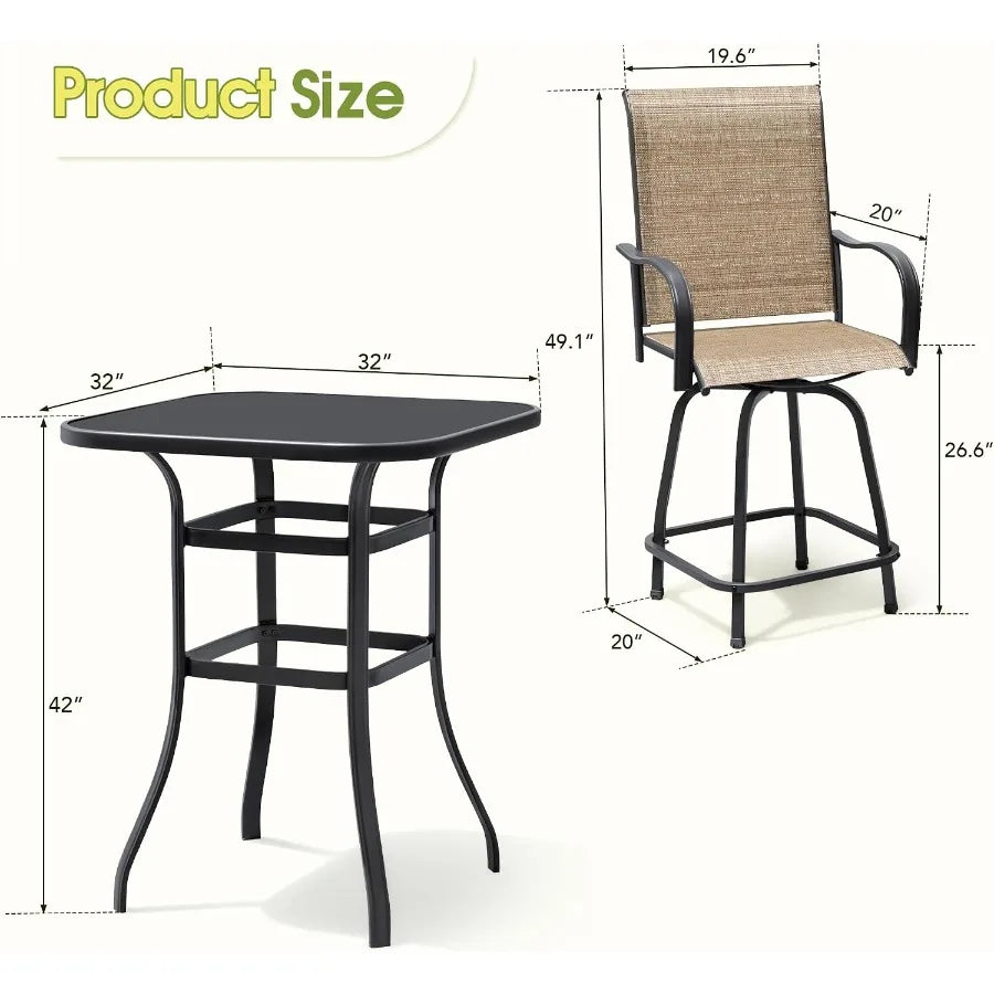 Outdoor Bamboo Patio Swivel Bar Set With Stools And Table