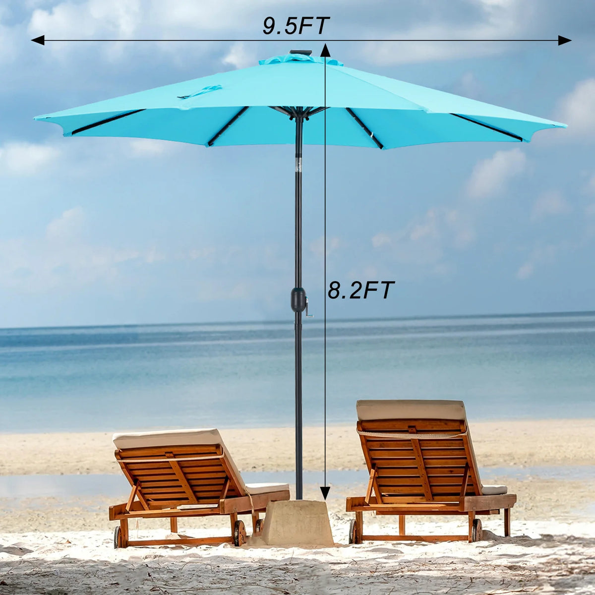 JHK Solar Patio Umbrella LED Lights UV Resistant Tilt Crank