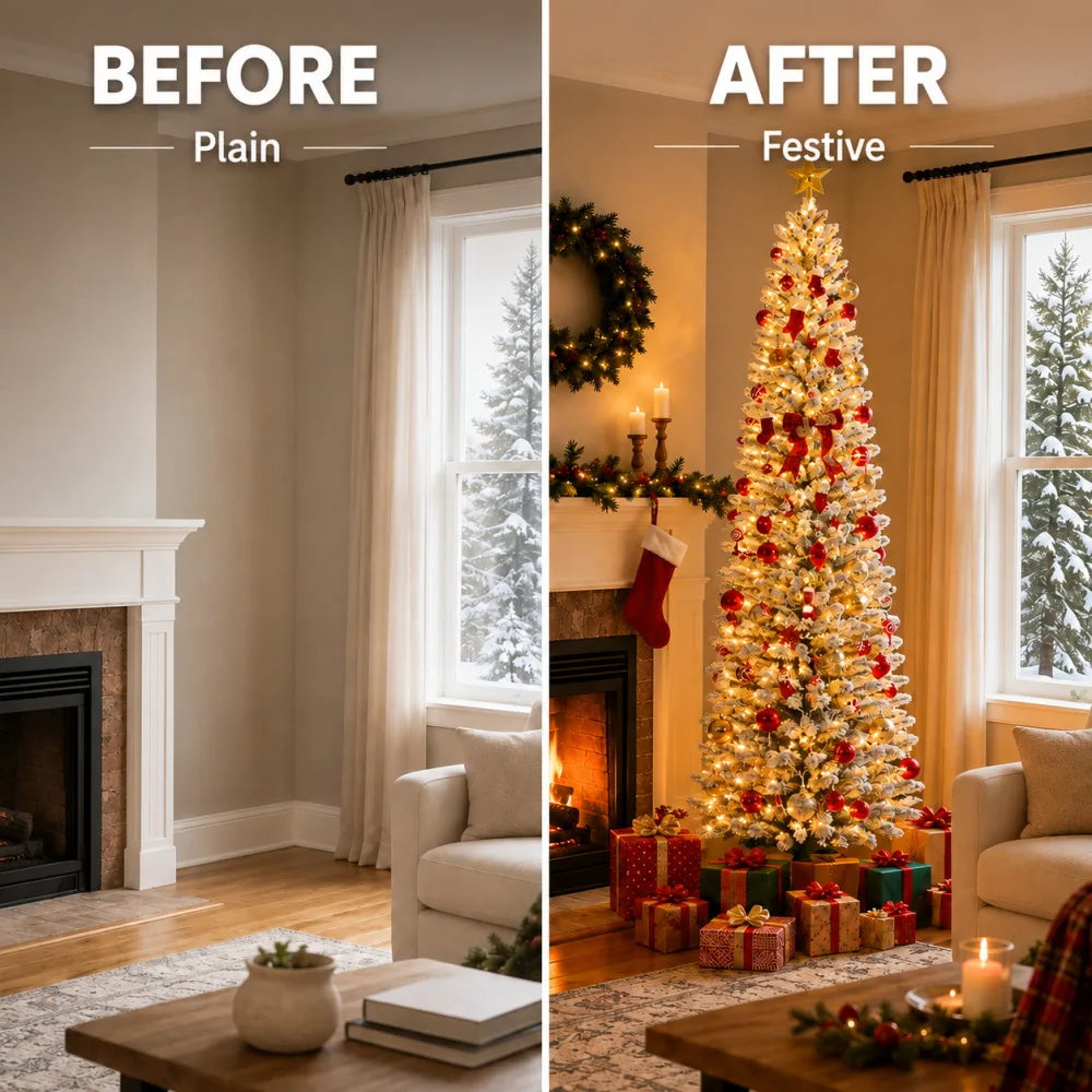 Snow Flocked Slim Prelit Christmas Tree With Warm Lights