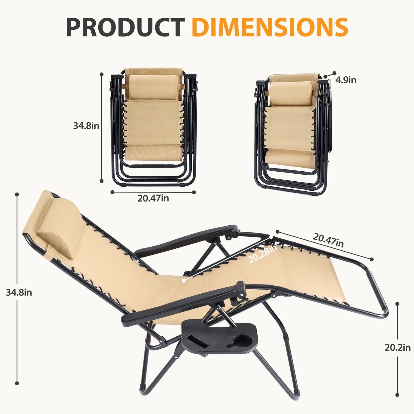 JHK Portable Zero Gravity Recliner Chairs Outdoor With Cup Holders