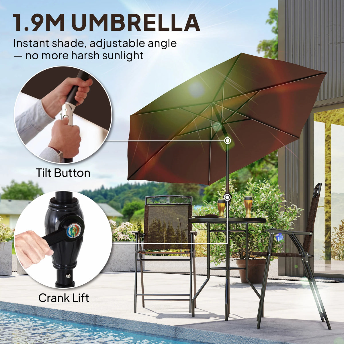 Outsunny 4 Piece Outdoor Patio Dining Set Table Chair Umbrella