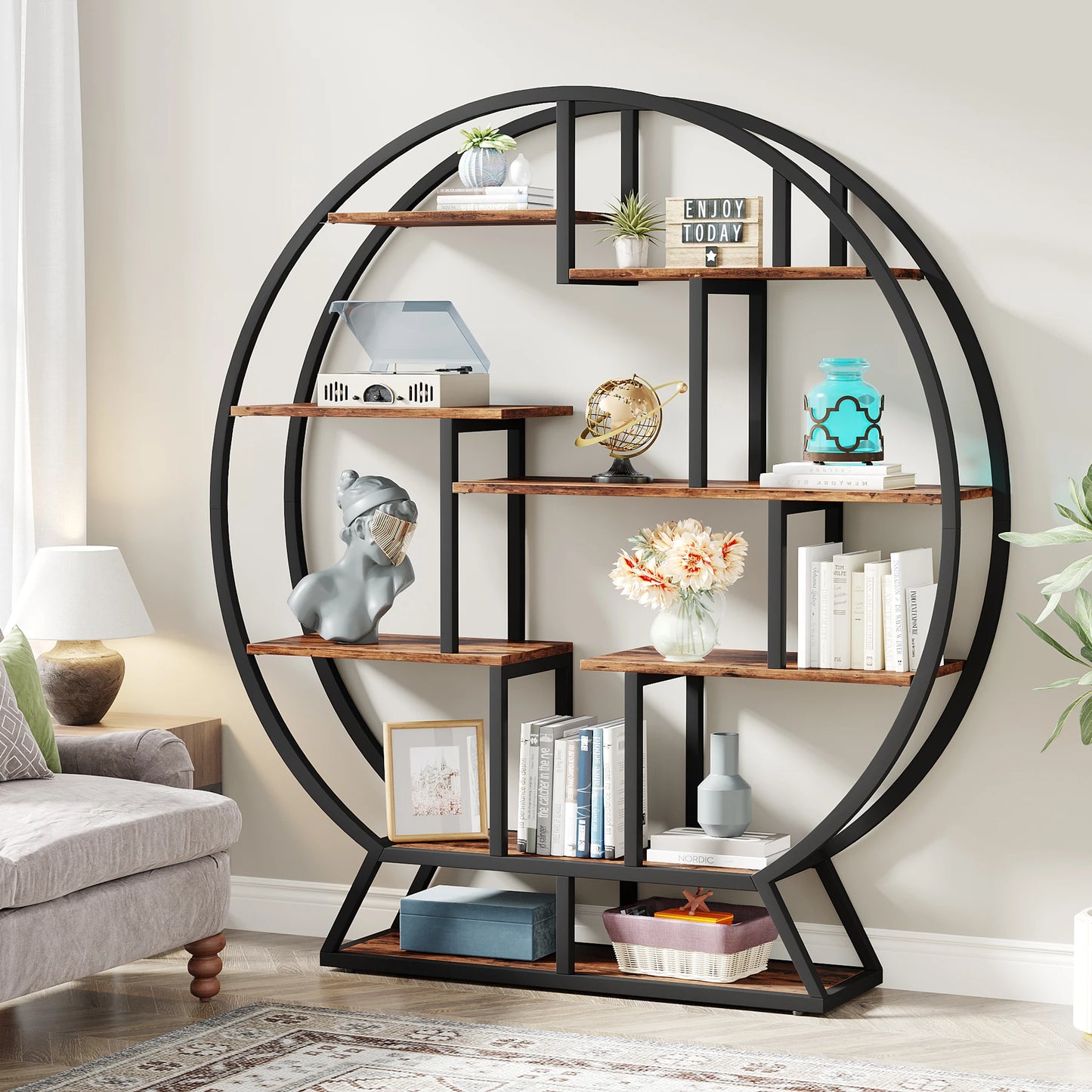 Tribesigns Round Etagere Bookshelf With Staggered Shelves