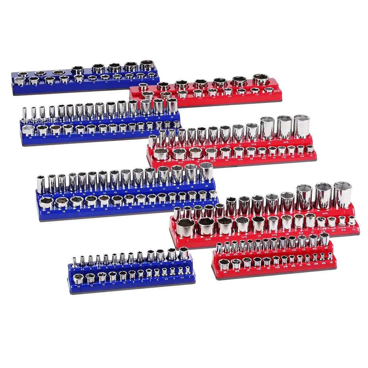 SucceBuy Magnetic Socket Organizer Set Metric SAE With Clear Labels