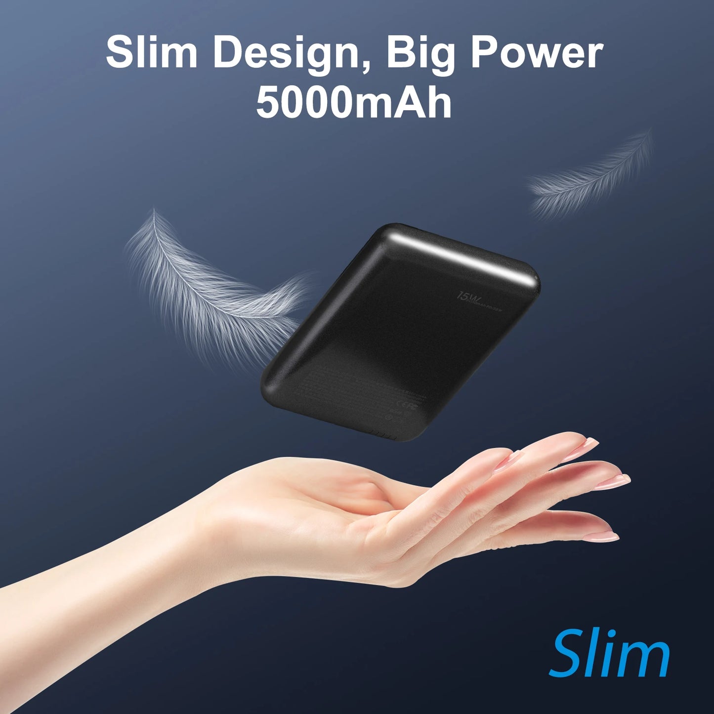 Portable 5000 mAh Wireless Magnetic Power Bank With Usb C Cable