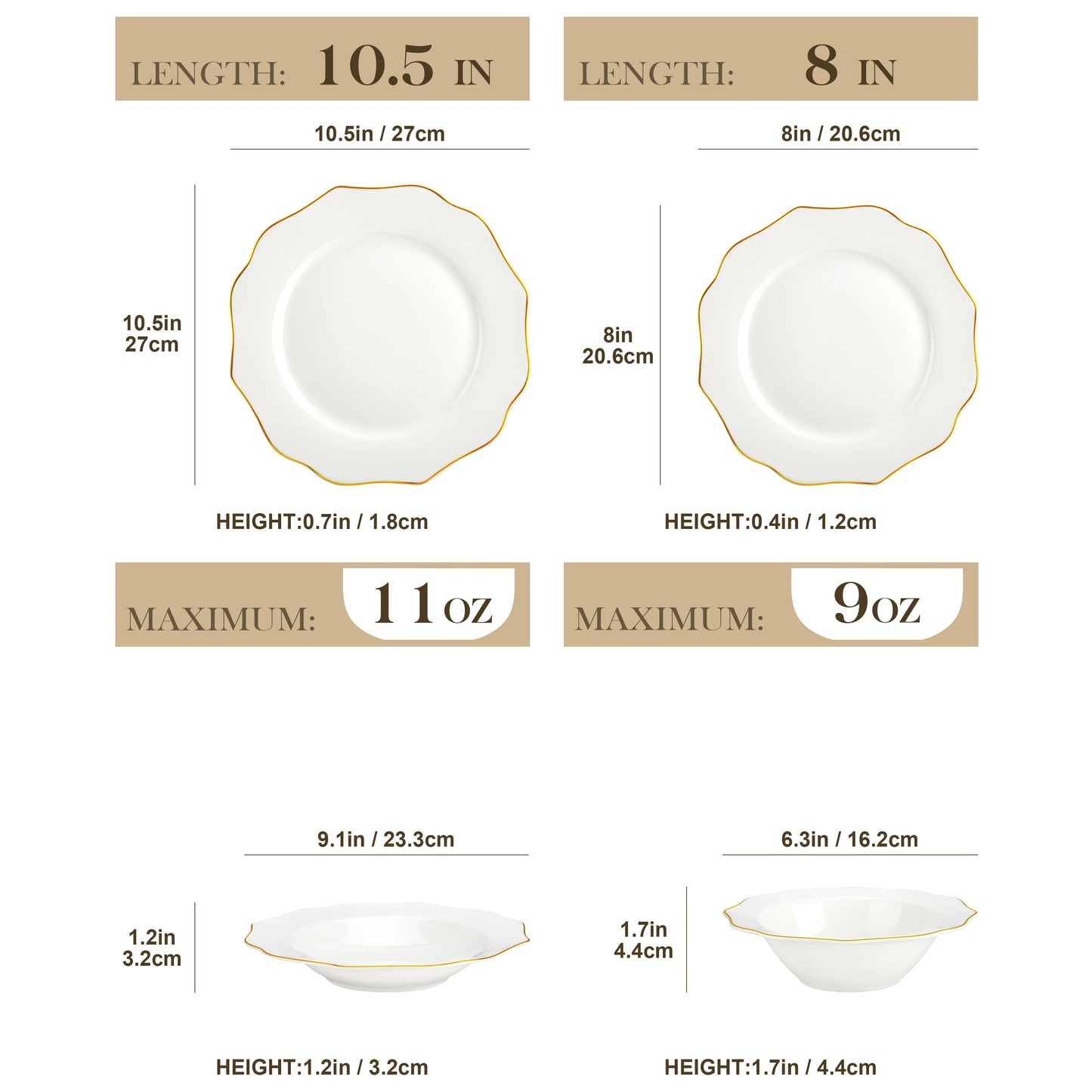 Malacasa Bone China Nordic White Dinnerware Set With Golden Rim