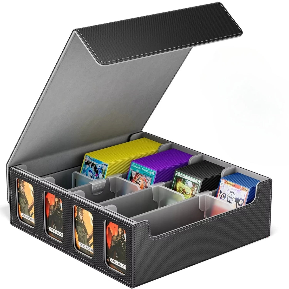 Four Row Dual Window Diamond PU Leather Trading Card Case