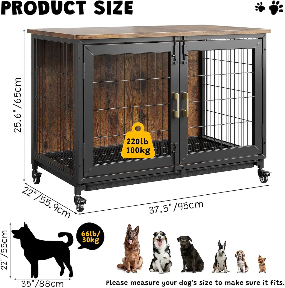 HiMISS Wooden Dog Crate Furniture With Heavy Duty Steel Frame