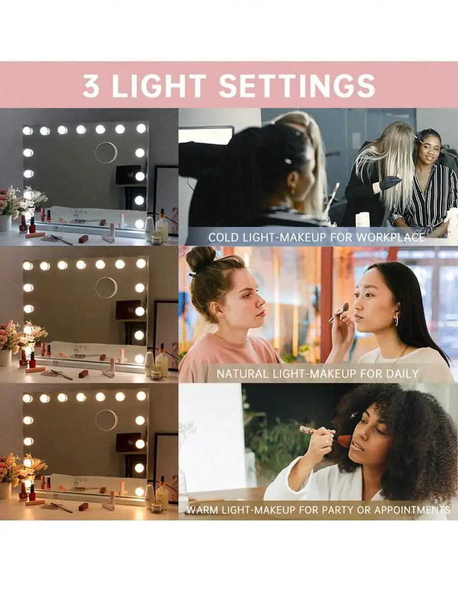 Lighted Vanity Makeup Mirror With Adjustable Three Light Settings