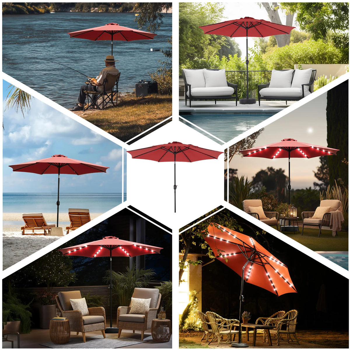 JHK Solar Patio Umbrella LED Lights UV Resistant Tilt Crank