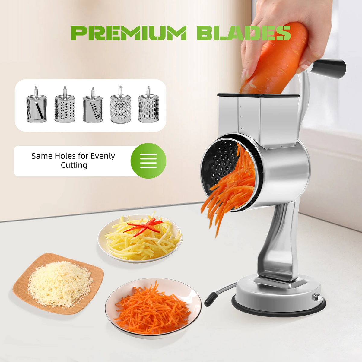 Stainless Steel Manual Rotary Grater With Five Sharp Blades