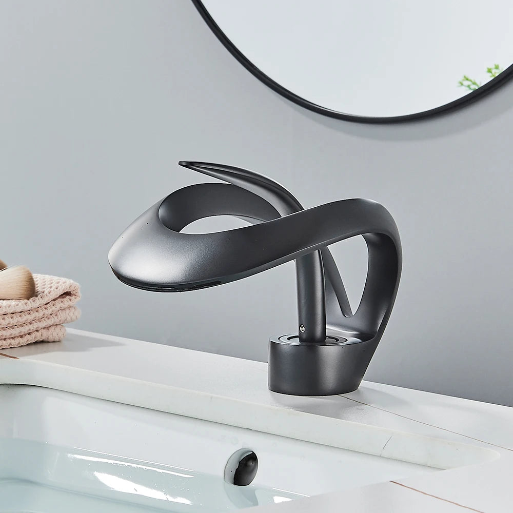 Rozin Basin Faucet Waterfall Deck-Mount Hot Cold Mixer Tap