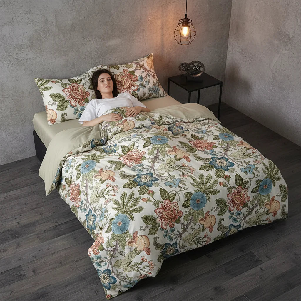 Floral Print Polyester Duvet Cover Set Zipper Closure With Pillowcase