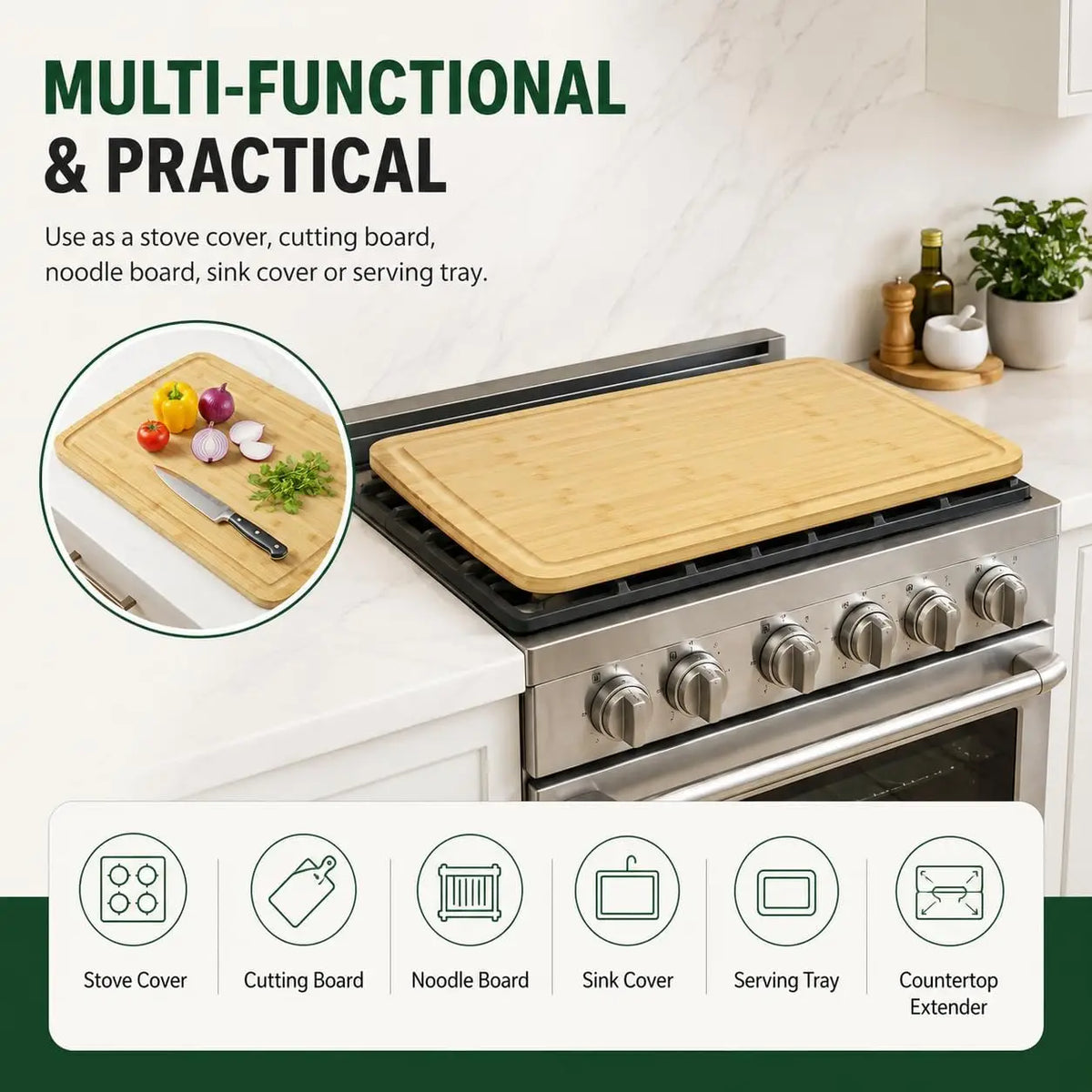 Multifunctional Oak Cutting Board And Stove Top Cover