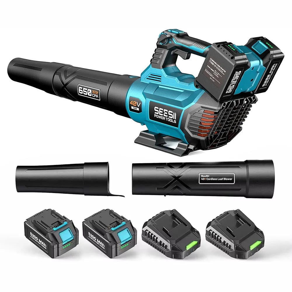 SeeSii Brushless Cordless Turbo Leaf Blower With Dual Battery Power