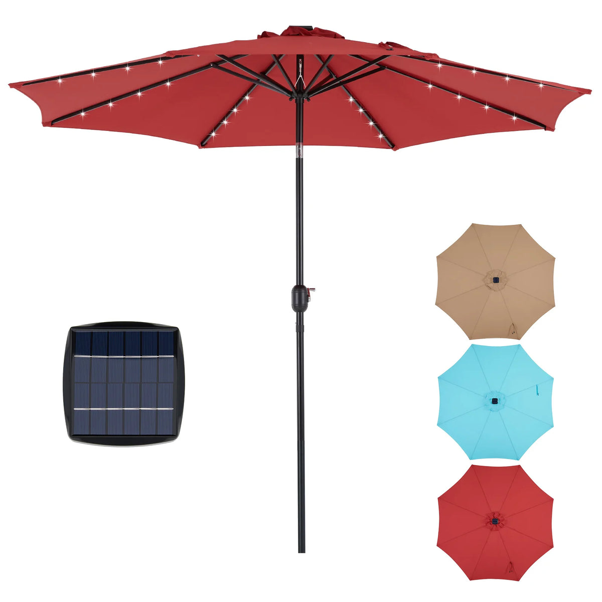 JHK Solar Patio Umbrella LED Lights UV Resistant Tilt Crank