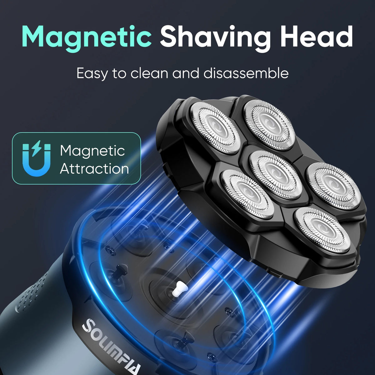 Rechargeable Smart Electric Shaver With Six Magnetic Blades