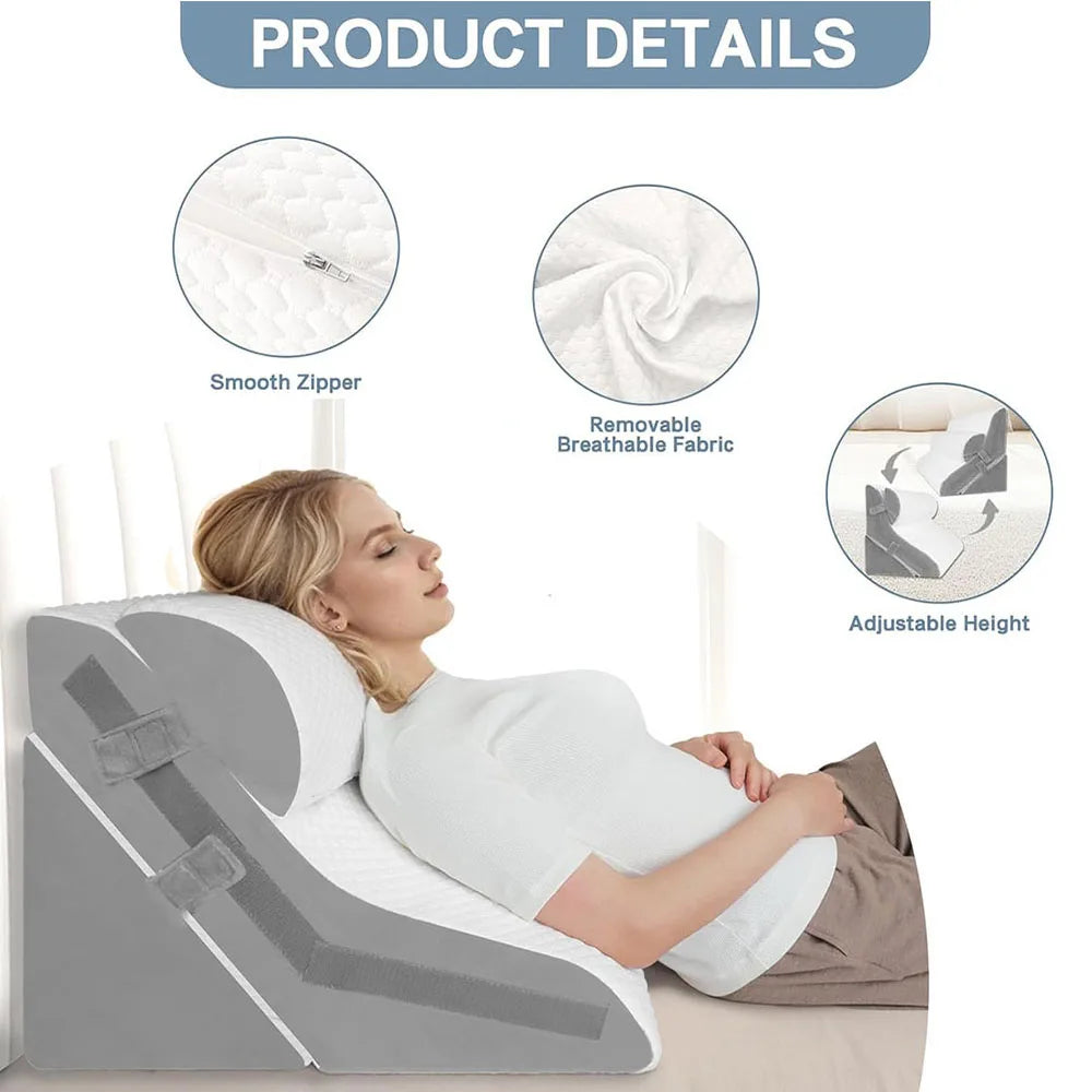 Adjustable Memory Foam Wedge Pillow With Detachable Neck Support