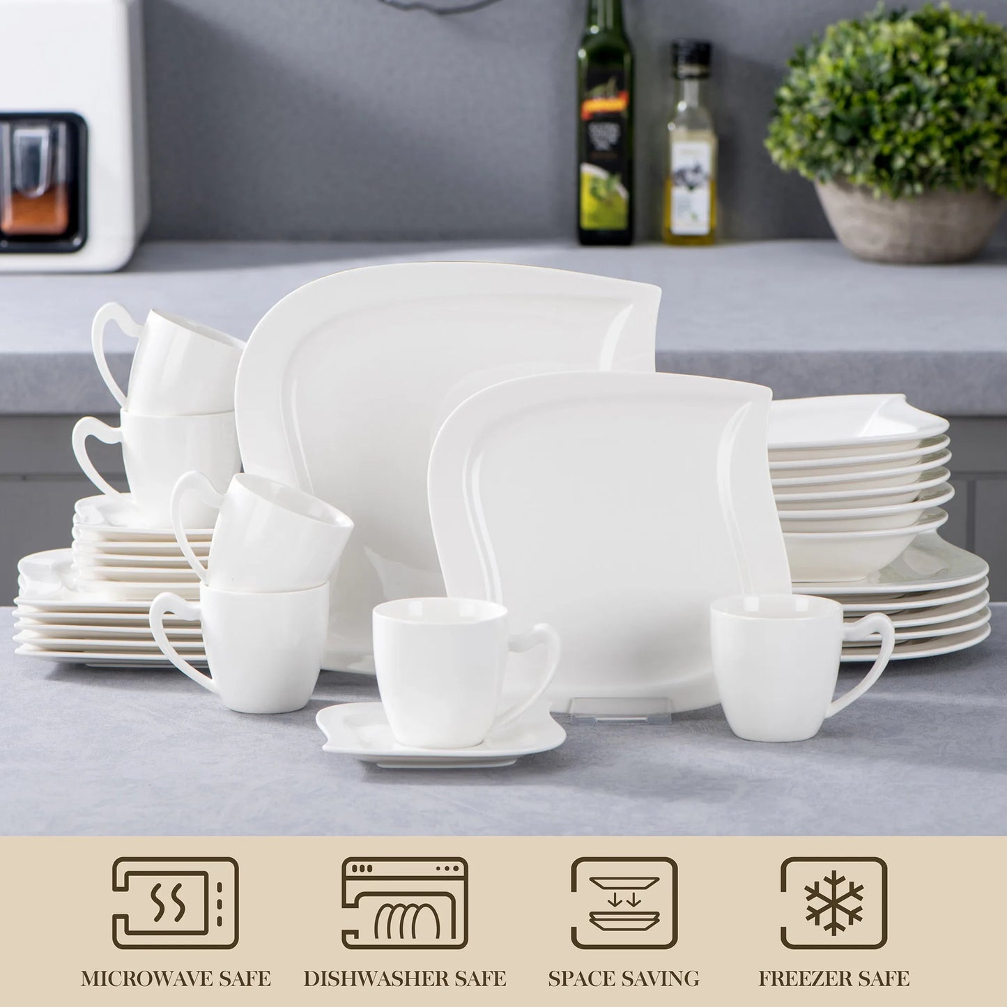 MALACASA Porcelain Dinner Set With Cups And Saucers 30 Or 60 Pieces
