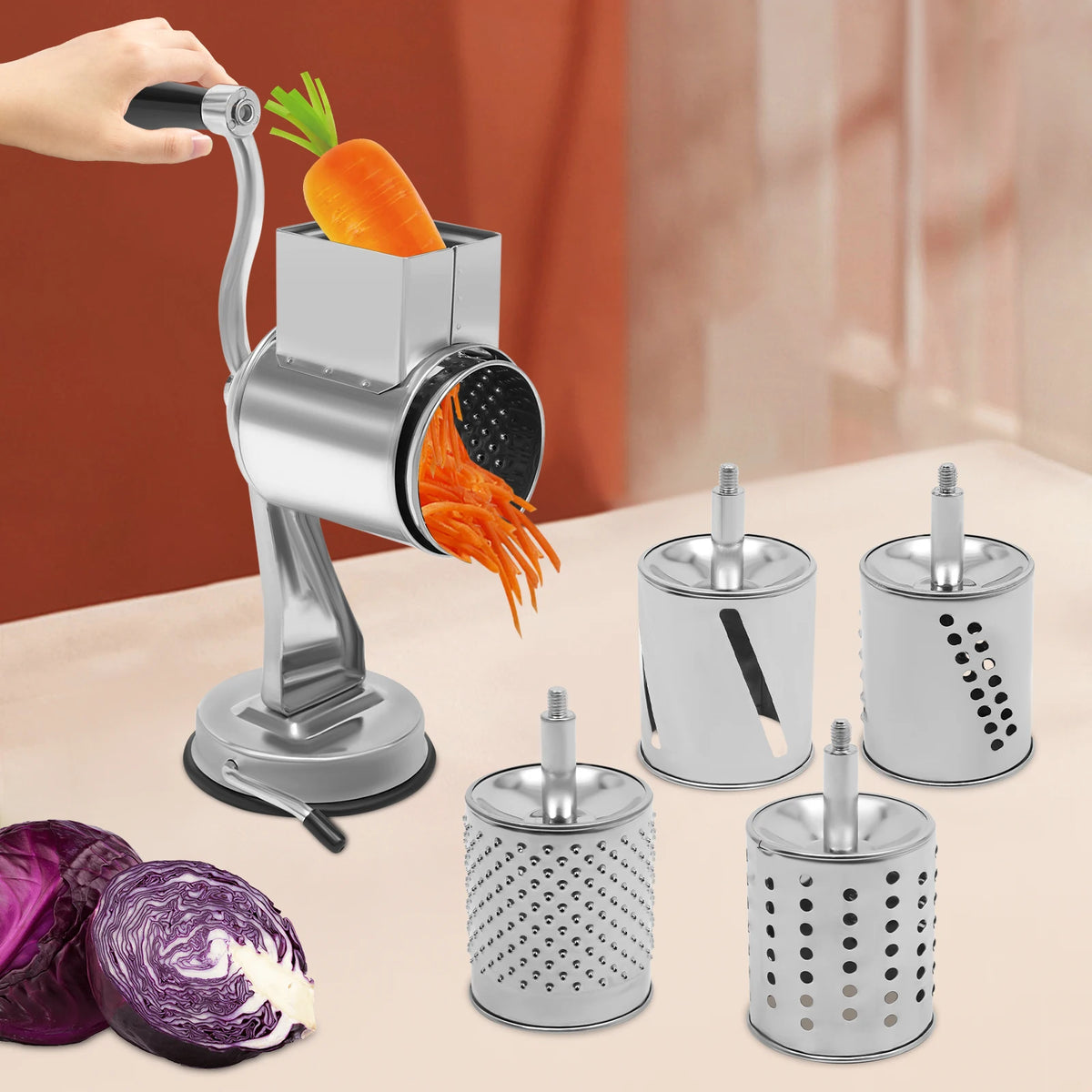 Stainless Steel Manual Rotary Grater With Five Sharp Blades