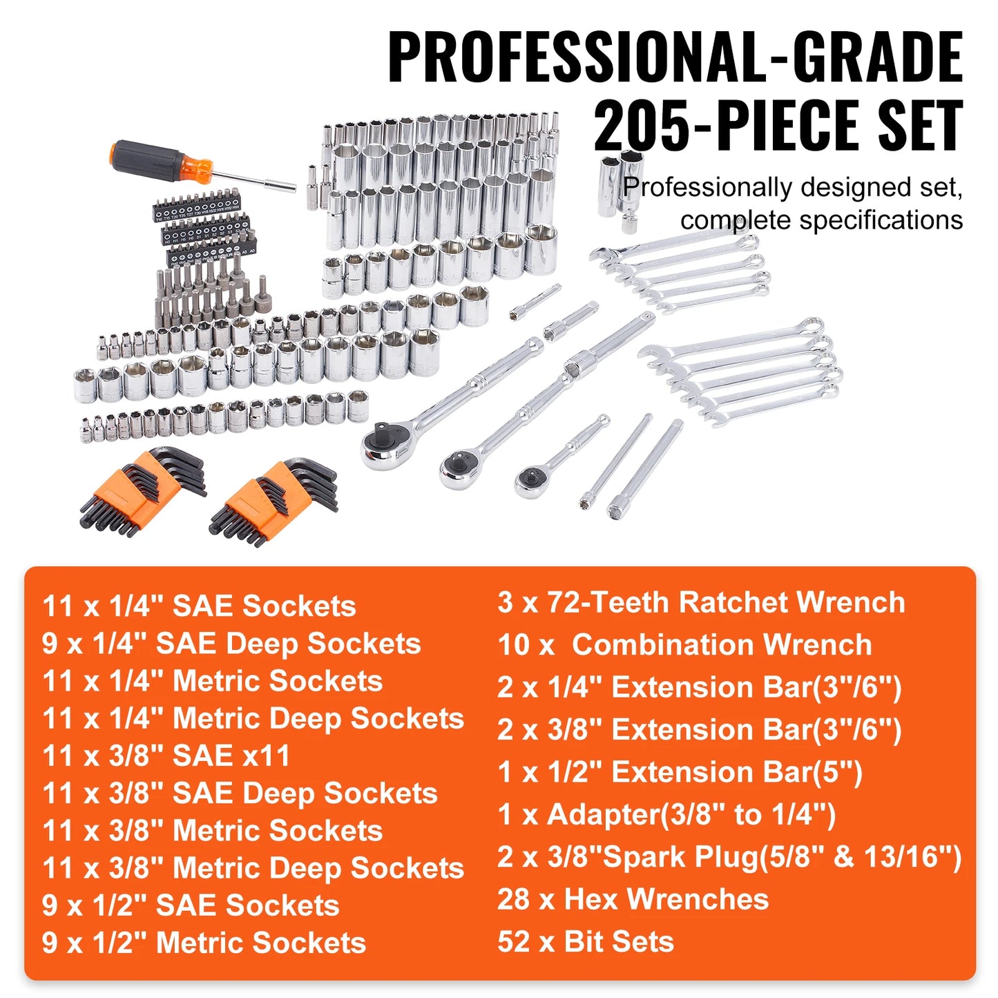 SucceBuy SAE Metric Mechanics Tool Set Socket Kit Bits