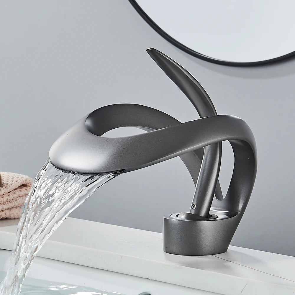 Rozin Basin Faucet Waterfall Deck-Mount Hot Cold Mixer Tap