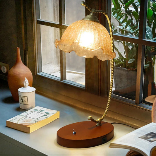 Mid Century Modern Glass Flower Desk Bedside Reading Lamp