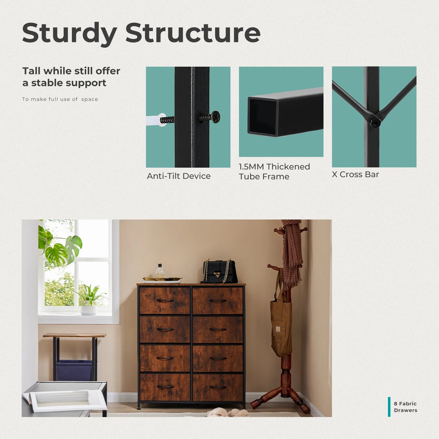 MCQ Fabric 8-Drawer Cabinet For Living Room Storage Organizer