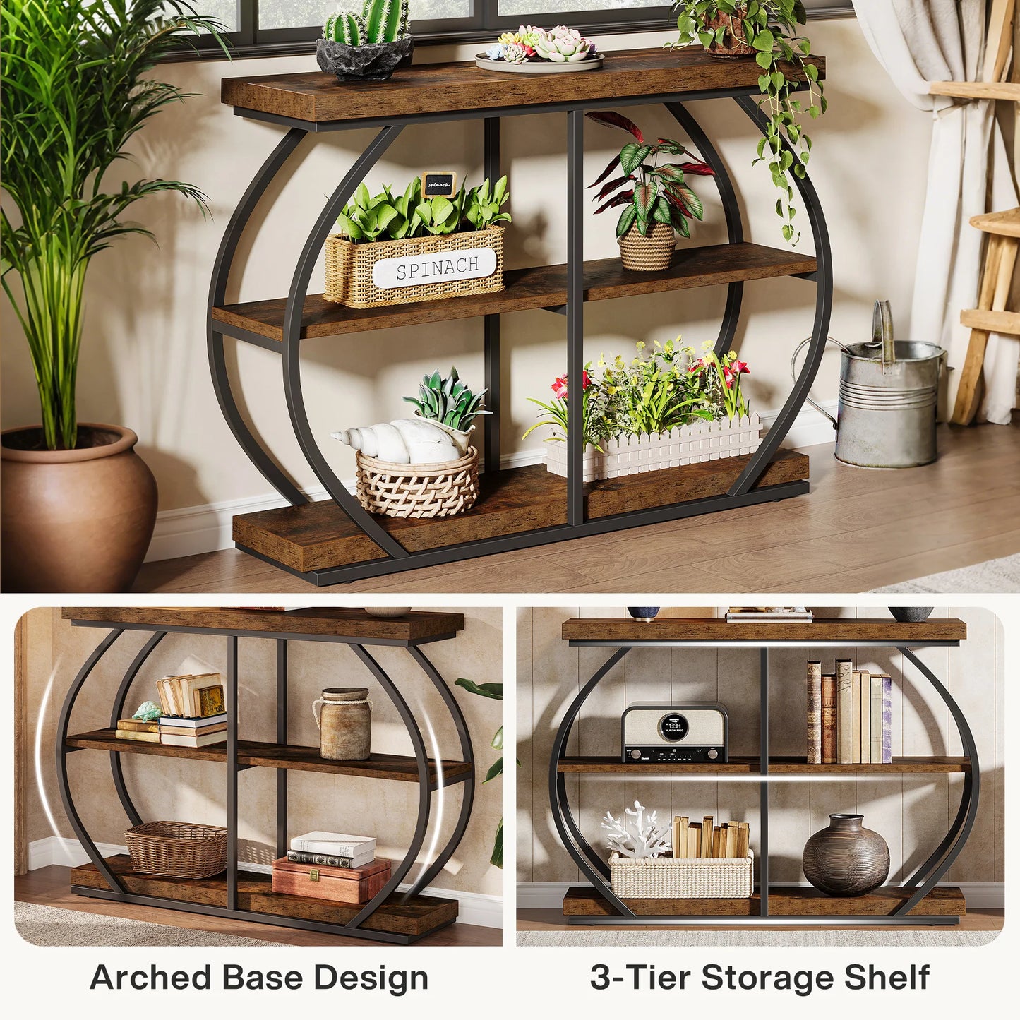 Tribesigns Industrial Console Table With Arched Metal Frame And Shelves