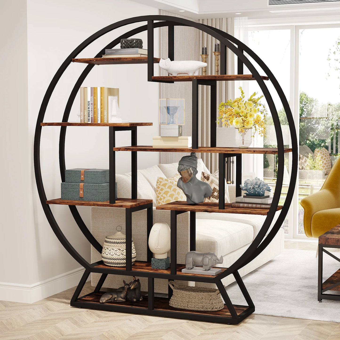 Tribesigns Round Etagere Bookshelf With Staggered Shelves