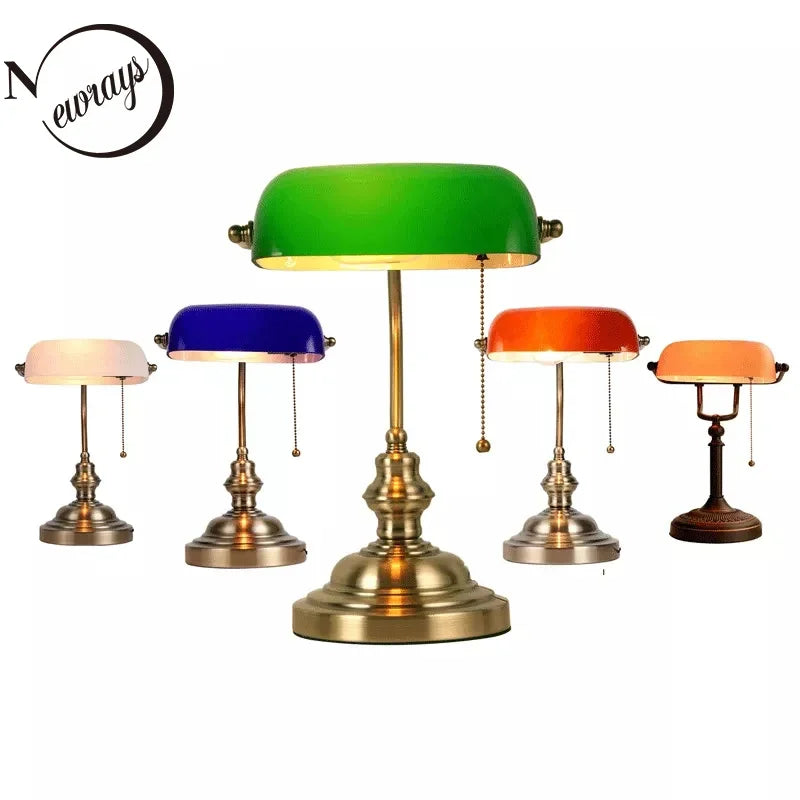 Classical Glass Bankers Desk Lamp With Zipper Switch Home Office
