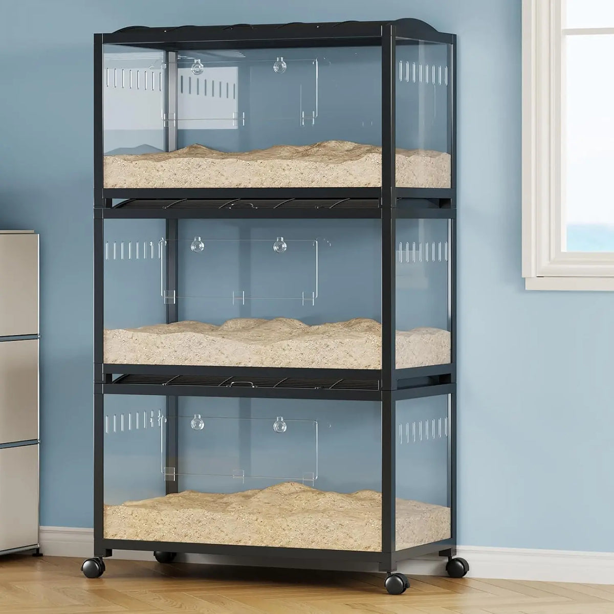 HiMISS Hamster Cage With Running Wheel And Glass Bottom