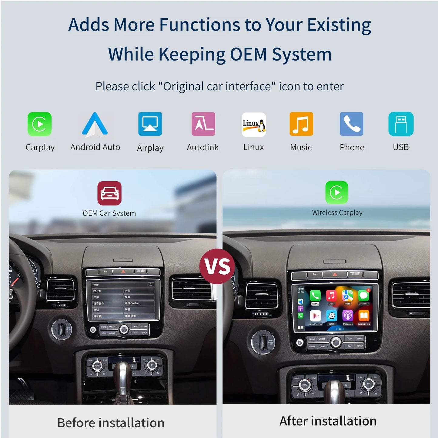 AutoABC Wireless CarPlay Android Auto For VW Touareg RNS850
