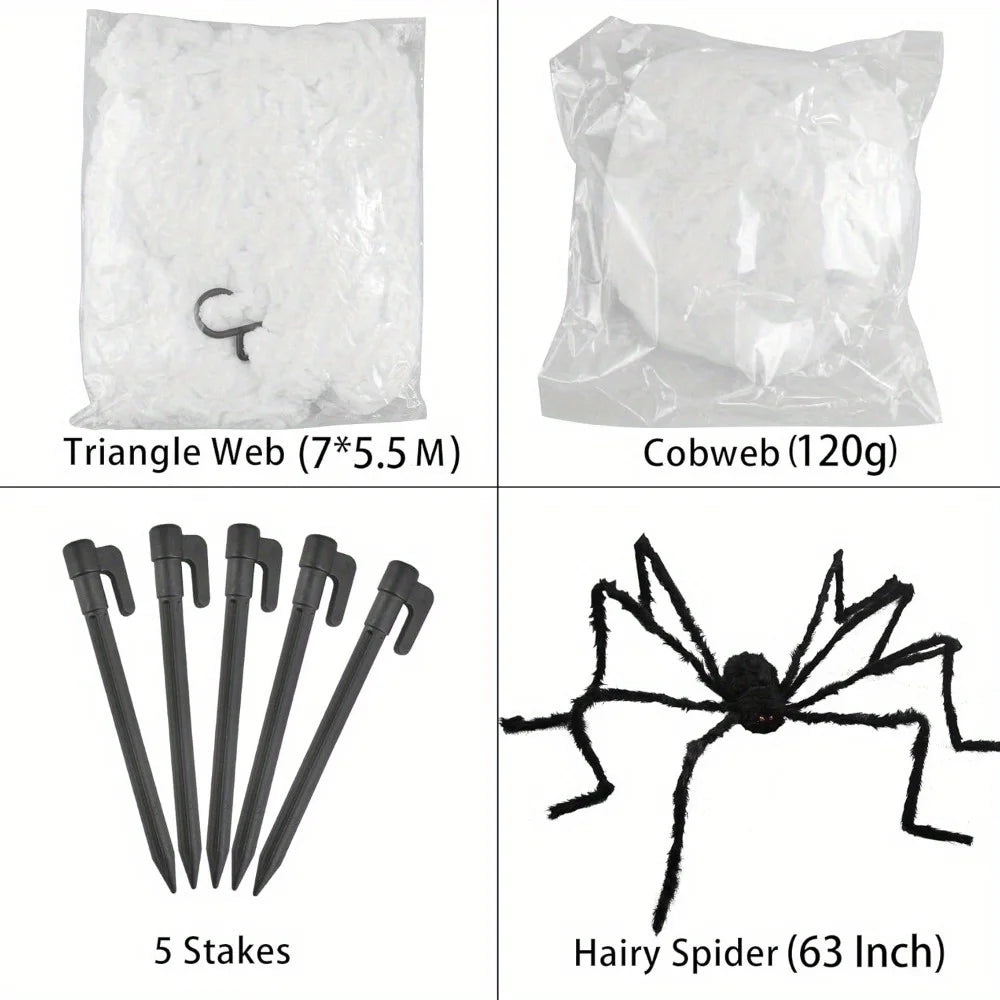 Giant Spider And Stretchy Web Halloween Outdoor Decoration Set
