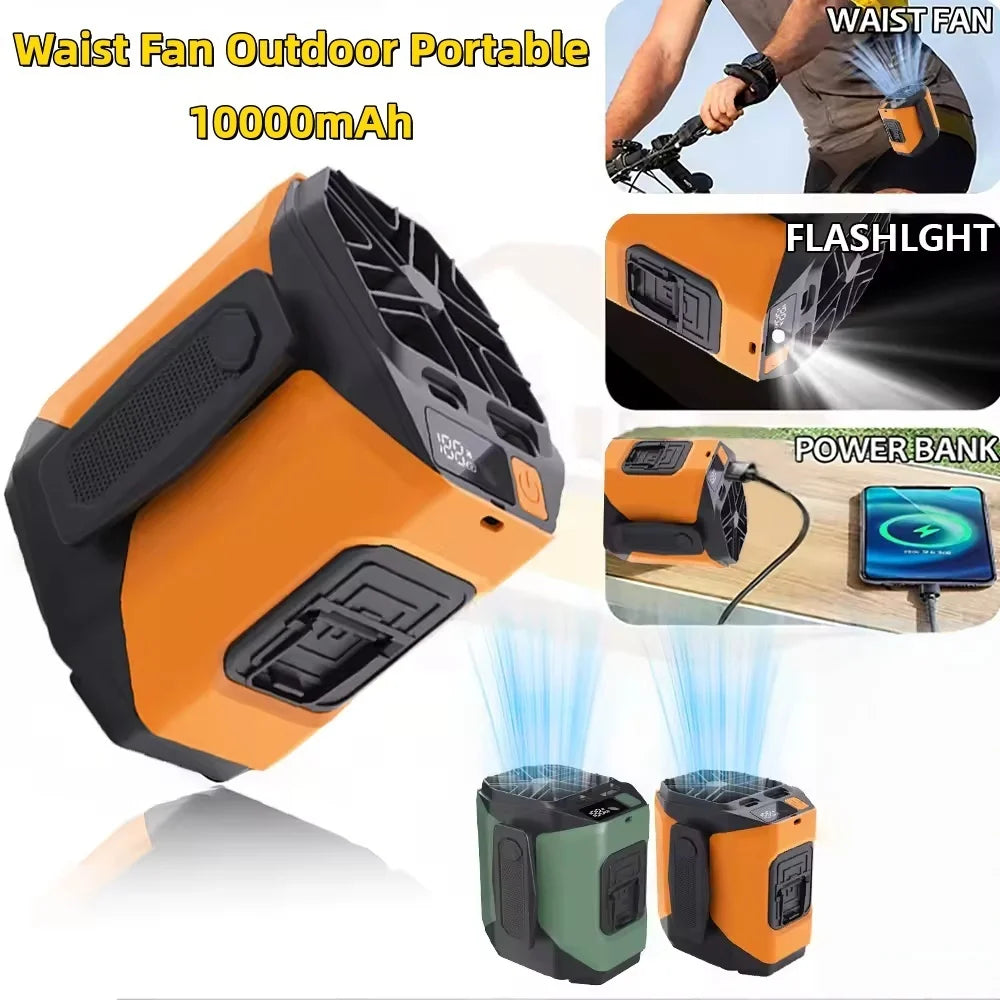Portable Waist Fan With Power Bank LED Light For Outdoors