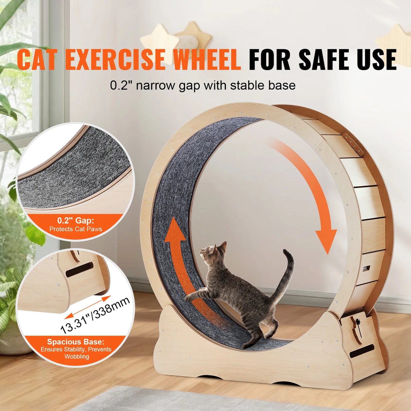 SucceBuy Wooden Cat Exercise Wheel Large Indoor Running Wheel