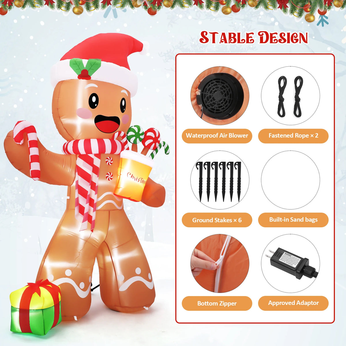 HiMISS Lighted Inflatable Gingerbread Man Christmas Yard Decoration