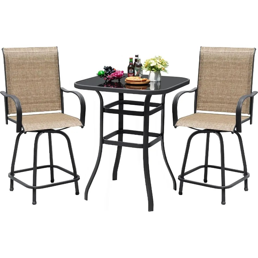 Outdoor Bamboo Patio Swivel Bar Set With Stools And Table