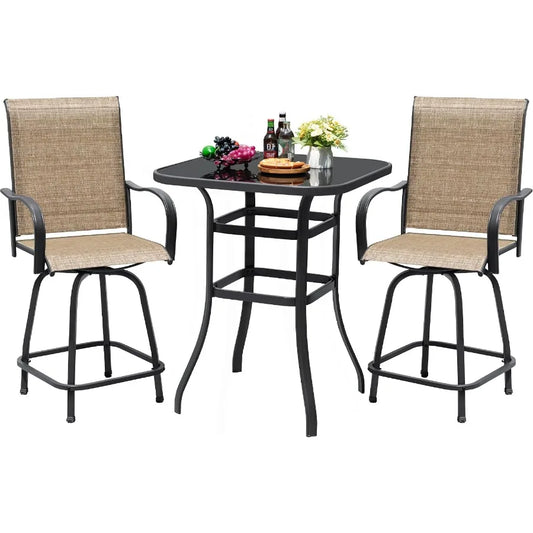 Outdoor Bamboo Patio Swivel Bar Set With Stools And Table