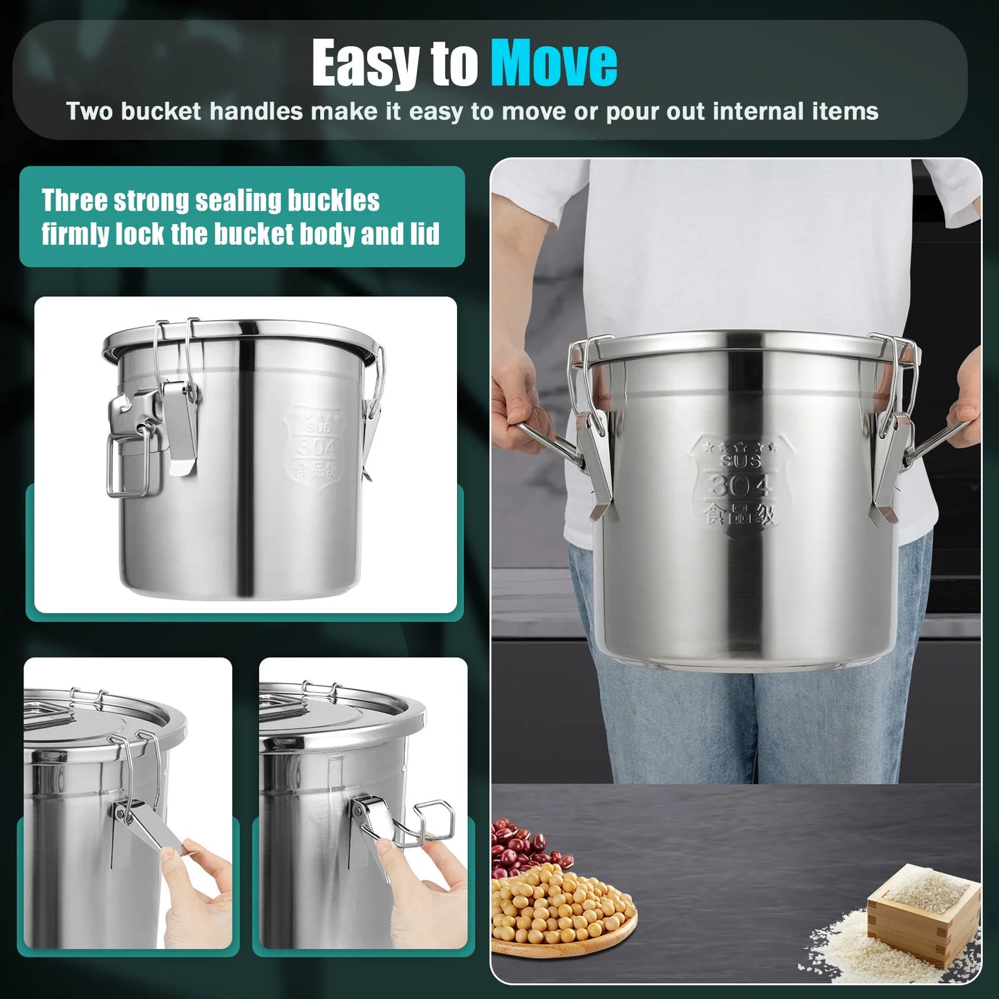 Bymaocar Stainless Steel Cereal Storage Container Airtight Durable