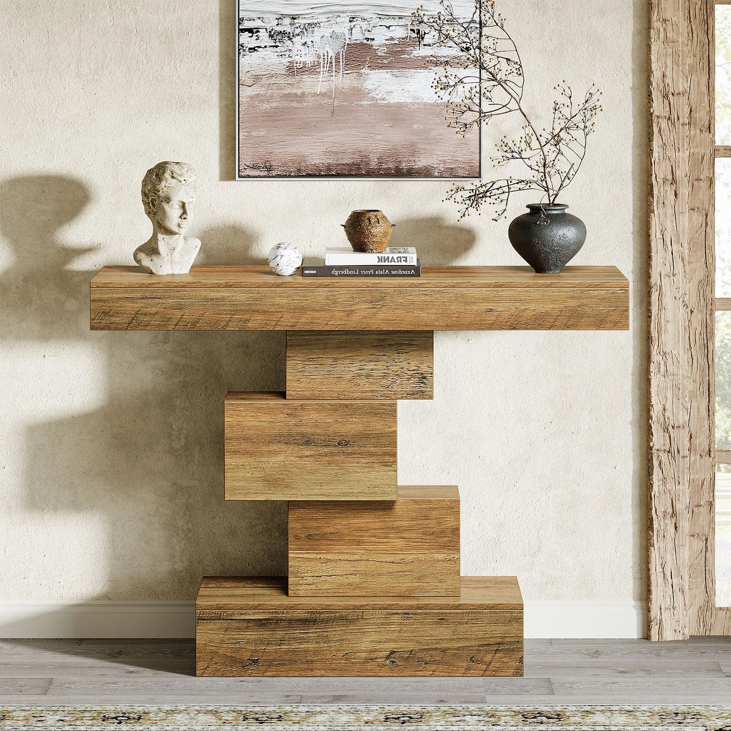 Tribesigns Farmhouse Console Table With Geometric Base