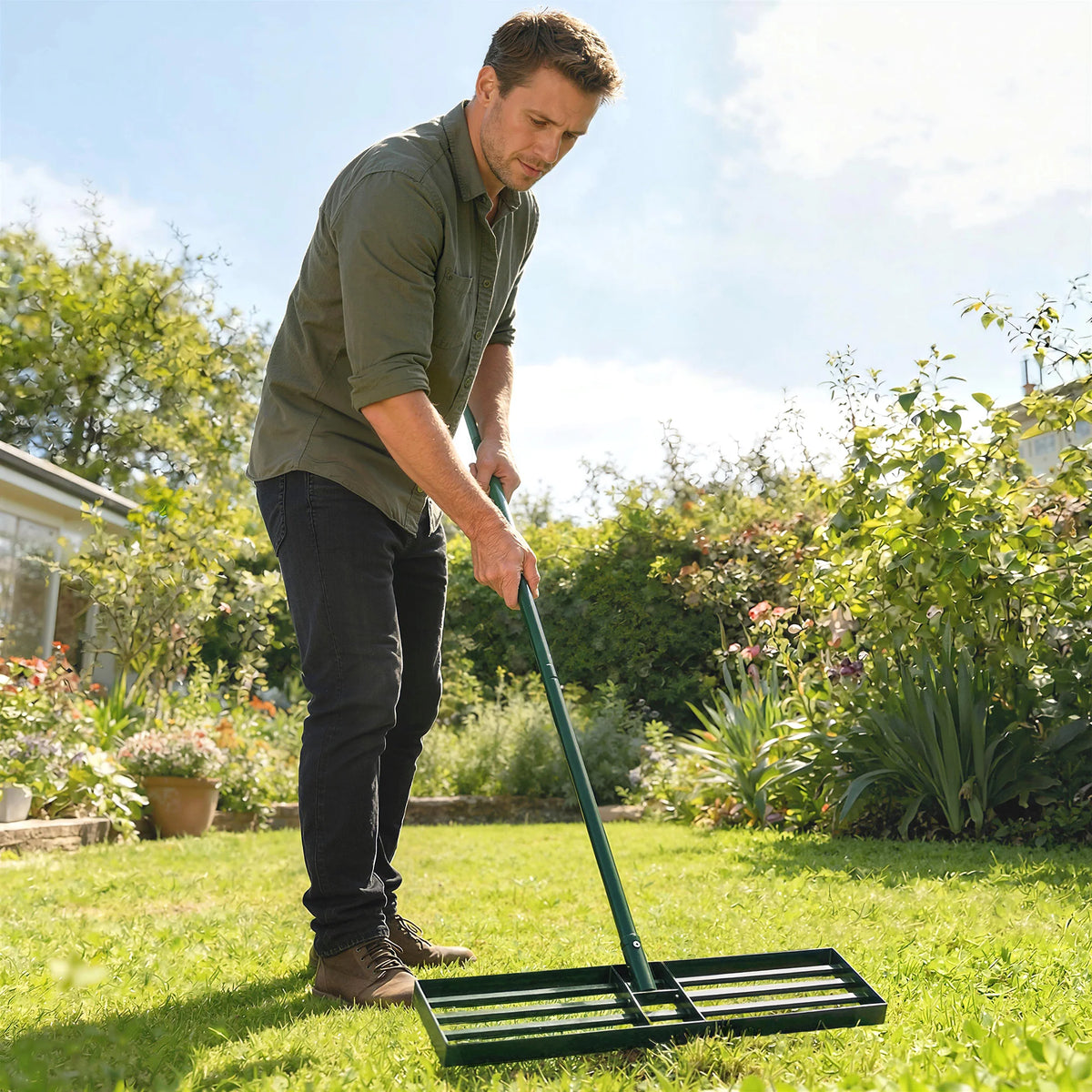 Outsunny Steel Lawn Leveling Rake For Garden Yard Maintenance