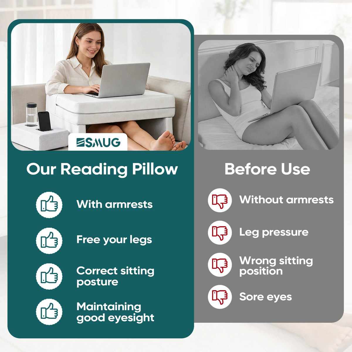 JHK Memory Foam Reading Pillow With Removable Washable Cover
