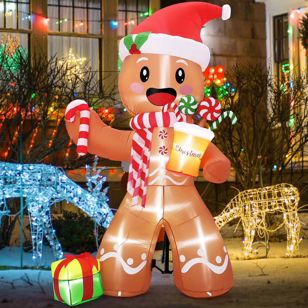 HiMISS Lighted Inflatable Gingerbread Man Christmas Yard Decoration