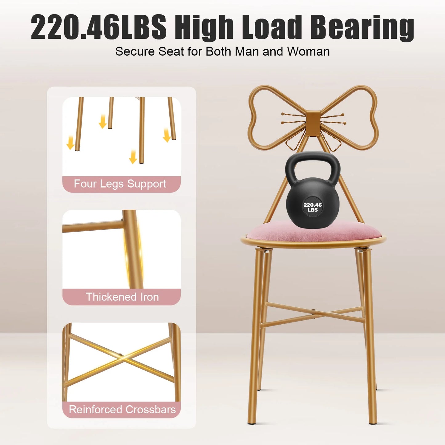 Bymaocar Butterfly Backrest Chair Metal Vanity Stool For Living Room