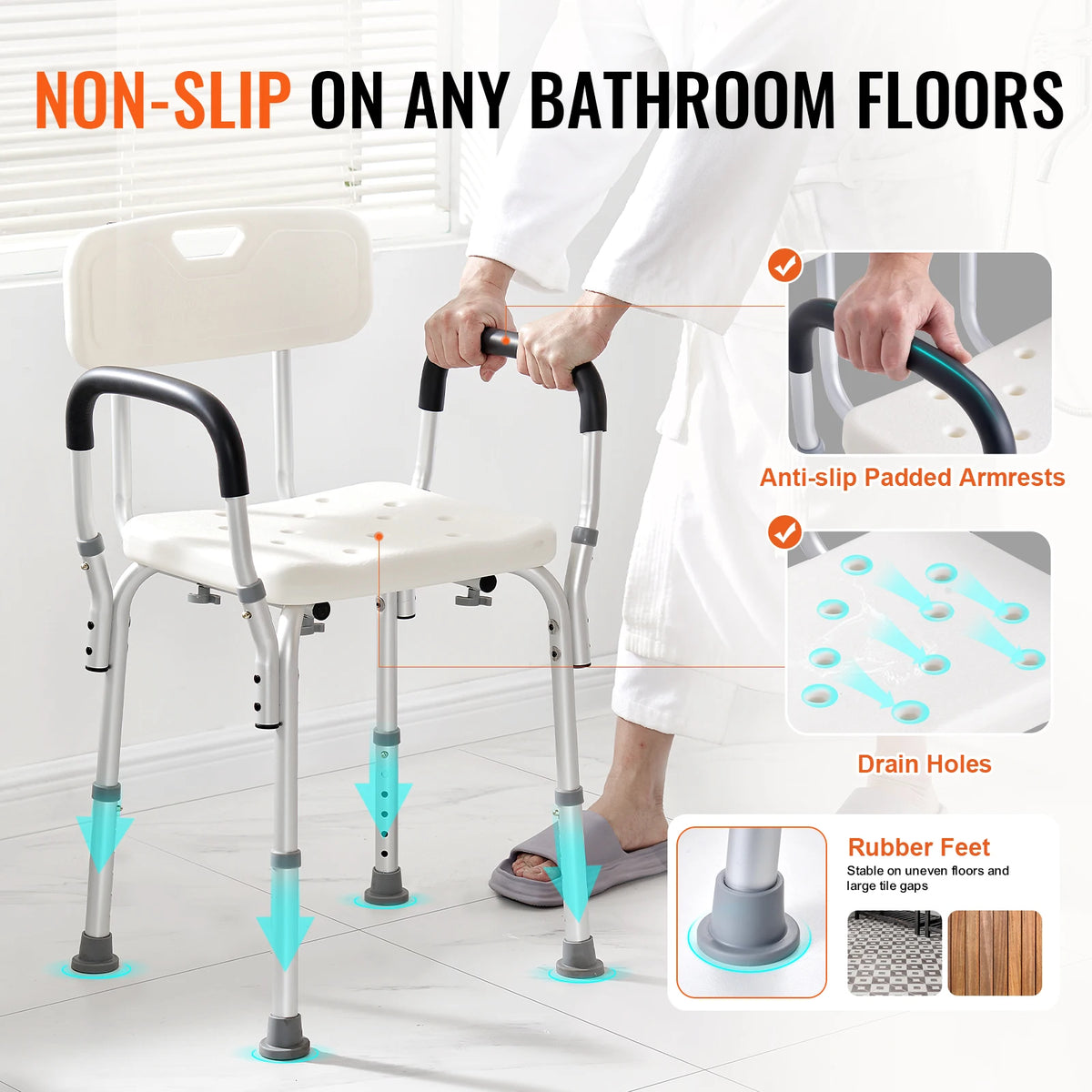 SucceBuy Adjustable Shower Chair With Back For Safe Bathroom Support
