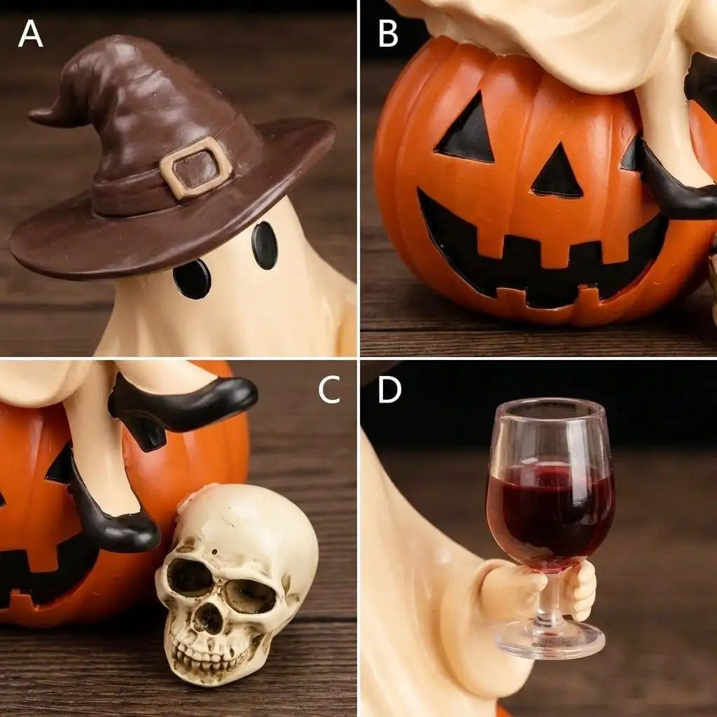 Funny Ghost Wine Glass Resin Statue Halloween Home Decor
