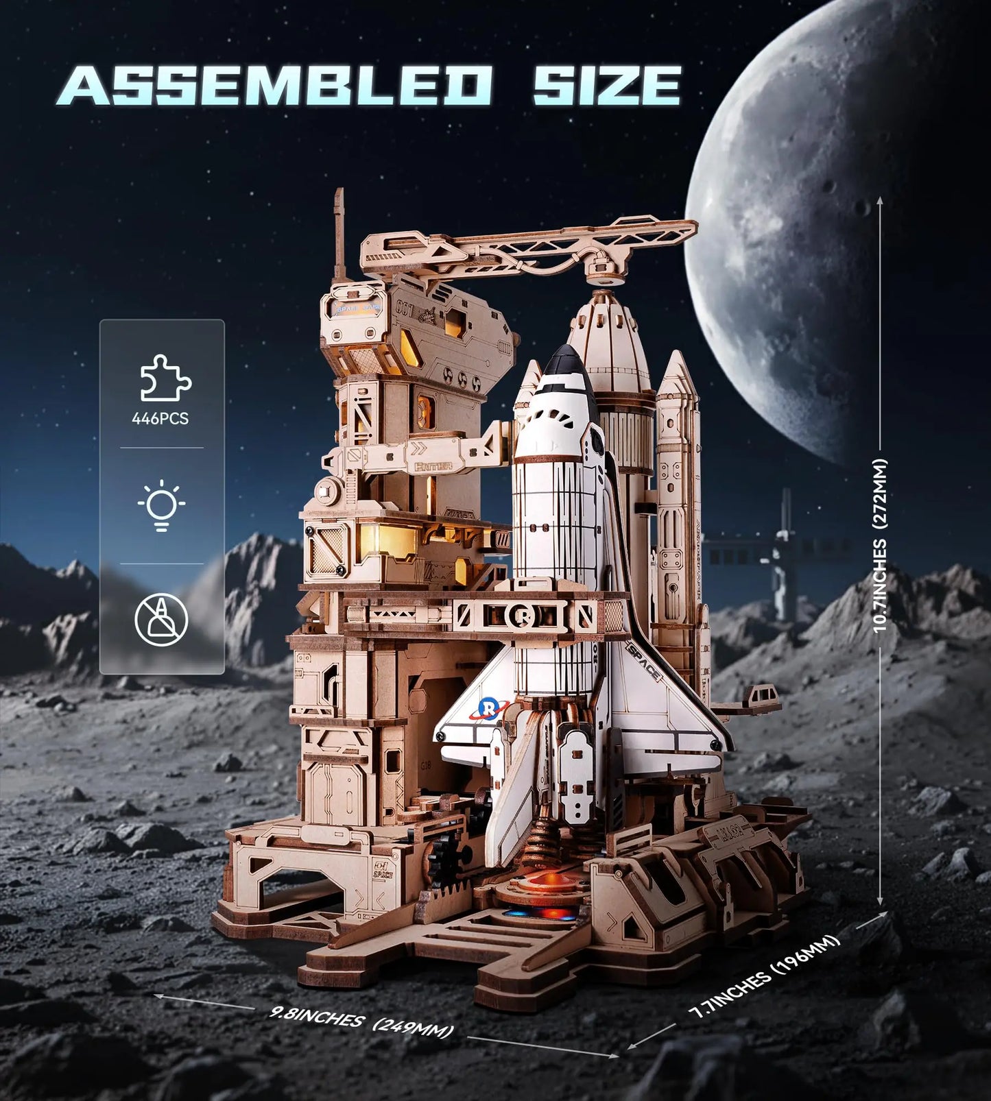 Robotime Space Shuttle 3D Wooden Puzzle With LED Lights And Moving Parts