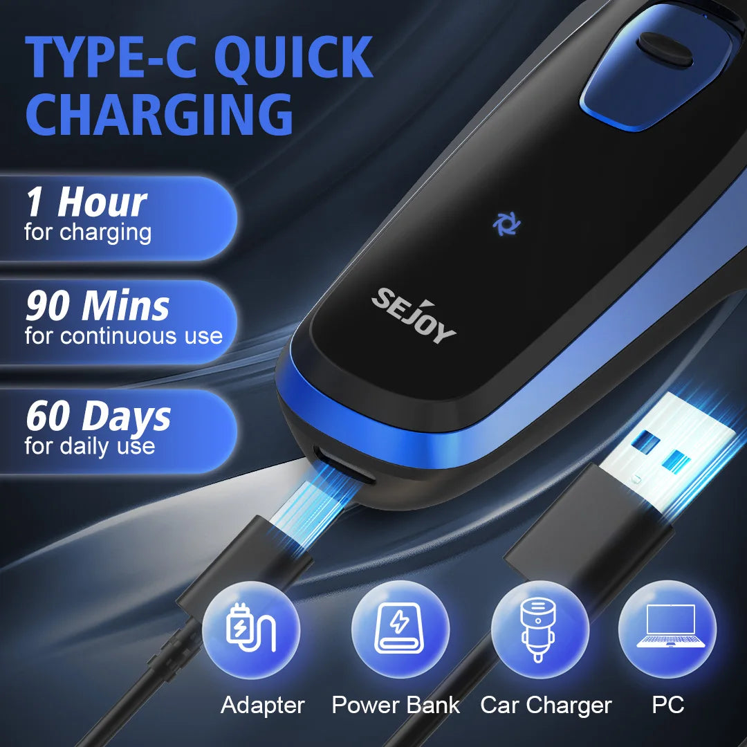 Sejoy Mens Cordless Rotary Electric Shaver Trimmer And Fast Charging