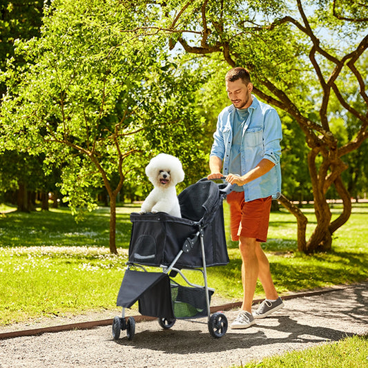 DUMOS Three Wheel Foldable Pet Stroller With Mesh Windows